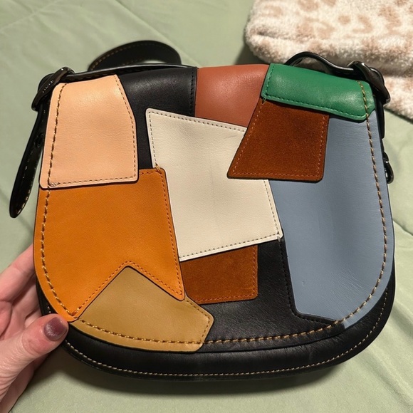 Coach 1941 RARE Patchwork Leather Saddle Bag 23 in Black Multi - Picture 8 of 9